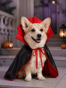 1pc Pet Vampire Cape, Red & Black Adjustable Halloween Costume Cloak, Suitable For Cats And Small Dogs, Role Play Party Photo Outfit (Popular High Growth Search Item) - Multicolor - View 5