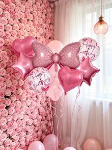 Set Balon Foil Ulang Tahun Tema Pita Merah Muda 14/7pcs, Balon Dekorasi Latar Belakang Pesta Ulang Tahun, Cocok untuk Natal, Halloween - Beraneka warna - View 1