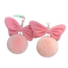 Soft Velvet Bow Large Pom Pom Keychain, Faux Rabbit Fur Pom Pom Bag Charm, Girly Bag Pendant, Best Friend Small Gift - Multicolor - View 5