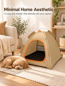 Foldable Portable Pet Tent Suitable For Cats & Small Dogs - All-Season Breathable Mesh Triangular Canopy Tent With Removable Panels, Compact Indoor/Outdoor Dog Kennel & Cat House For Camping, Travel, Assembly, Nylon Shelter - Multicolor - View 8