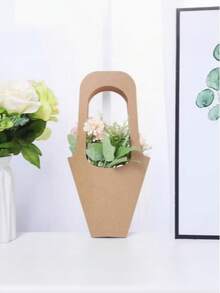 10Pcs Floral Kraft Paper Box Set,Gift Bags With Handles,Cone-Shaped Floral Bouquet Wrapping Bags For Wedding,Birthday,Party,Thanksgiving,Christmas - Brown - View 5