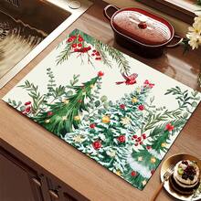 1pc Christmas Absorbent Mat, Christmas Tree Pattern, Kitchen Countertop Absorbent Drying Mat, Coffee Machine Mat, Pour Over Coffee Pot Mat, Dish Drainer Mat, Non-Slip Heat Resistant Kitchen Mat, Dining Table Mat, Breakfast Mat, Washing Machine Mat, Home Kitchen Dining Table Coffee Shop Bar Decor Mat, Holiday Party Housewarming Gift, Christmas Holiday Gift! - Multicolor - View 13