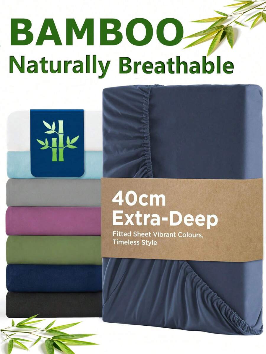 50%竹纤维粘胶凉爽床笠，适合夏季使用，16英寸深口袋设计，适用于单人床、双人床、大号双人床、特大号双人床。