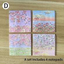 Ins Style 3D Brushstroke Oil Painting Sticky Notes, Home Desk Decor, Romantic Mountain & Flower Landscape Memo Pads, 1 Set Of 4 Designs, Suitable For Journal Decoration - Multicolor - View 13