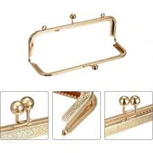 2PCS Square Embossed Metal Bead Hooks + Replaceable Thin Chain, Vintage Metal Clasp Bag Hardware, Handmade DIY Bag Accessories For Crossbody Bag / Evening Bag / Daily Commute Bag - Multicolor - View 5