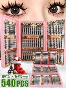 540/648 Clusters Eyelash Book Set, Invisible Ultra-Fine Stem, Lightweight Fluffy D Curl, 10/12/14/16/18mm Mixed Length, Long-Lasting Waterproof, Easy DIY Wear, Pink Storage Box, Christmas Gift Set For Women - Pink - View 15