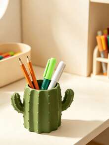 1pc Green Cactus Shaped Flower Pot, Pen Holder, Large Capacity Storage Space, Stable Base, Not Easy To Tip Over, Study Office Desk Surface Decoration, Suitable For Office Housewarming Gift - Cactus - View 11