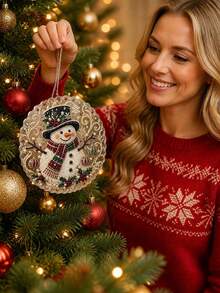 Christmas Pearl Diamond Painting Suncatcher Set 8 Inch, Pre-Assembled Metal Chain, Acrylic Disc With Lace Edge, 3D Mixed Size Pearl Beads, Holiday Window Wall Decor - Set - View 6