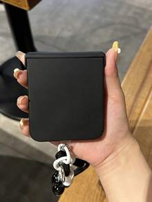 New Heart Pendant Portable Hand Strap Lanyard Protective Phone Case Compatible With Samsung Galaxy Z Flip8 ZFlip 7 Z Flip6 ZFlip 5 Solid Color Hinge Hard Cover - Black - View 5