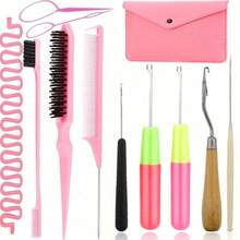 Hair Braiding And Extension Styling Set, Hair Crochet Hook, Tail Comb, Hair Clips, Suitable For Braiding, Scarf And Carpet Making - View 10