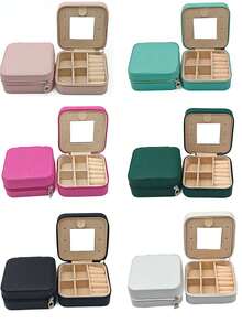 Portable Jewelry Box, Women's Gift Storage Box, PU Leather Jewelry Box With Mirror, Travel Jewelry Box, Small Jewelry Box, Suitable For Storing Earrings, Rings, Necklaces, Etc., Wedding Anniversary Gift, Valentine's Day, New Year Gift. - Multicolor - View 9