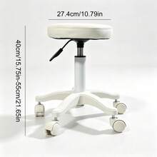 PU Leather Circular Rolling Stool With Adjustable Rotation Height For Home Office, Drawing Laboratory, Kitchen With Wheels, Massage Office Chair - White - View 7