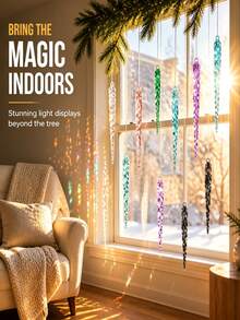 1 Set 12pcs 13cm Shatterproof Acrylic Icicle Christmas Hanging Ornaments, Diamond Refraction Lightweight Tree Decor, Durable Holiday Home Decoration, Multicolor - Multicolor - View 2