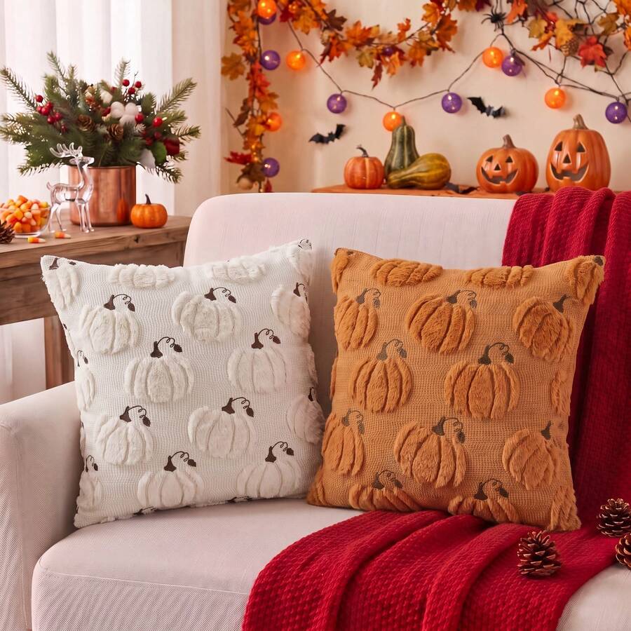 1pc Halloween Pumpkin Ghost Embroidered Pillow Case, Home Living Room Bedroom Sofa Decorative Cushion Cover - Multicolor - View 1