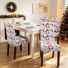 1/2/4/6pcs Christmas Pattern Chair Covers, Dining Chair Seat Protectors, Removable And Washable - Multicolor - View 5
