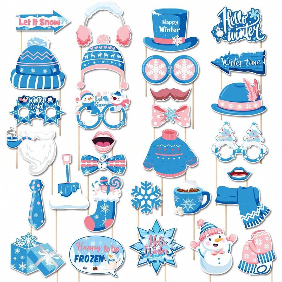 30pcs Snowman Photo Props - "Ice & Snow" Theme Winter Party Decor, Baby Shower Decor, Birthday Decor, - Multicolor - View 1