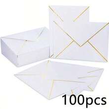 100pcs Invitation Envelopes, Wedding Invitations With Envelopes, Paper Envelopes, Western Style Gold Foil Double-Sided Printed C6 Envelopes, Size 13.5X18.5cm, Suitable For Graduation, Wedding, Birthday And Baby Shower - A - View 13