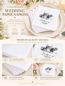Personalized Pet Cocktail Napkins, Handmade Illustration Customized Napkins, Customized Valentine's Day Napkins, Disposable Beverage And Dessert Napkins, Personalized Wedding Napkins, Clear Printing, Suitable For Wedding Table Decoration, Perfect For Wedding Banquet, Anniversary, Engagement Party, Bridal Shower, Welcome Party And Other Occasions, Customized Wedding Napkins, Wedding Napkins, Customized, Personalized, Unique, Ideal Gift For Him, Ideal Customized Birthday Napkins For Couples, Lovers And Family - White - View 4