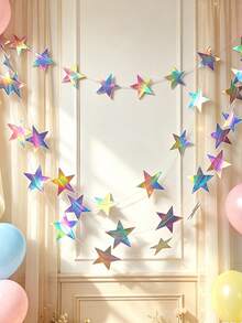 1/3/5pcs/Set Iridescent Star Hanging Bunting Banner, Shiny Star Garland For Wedding, Birthday Party And Holiday Celebration Backdrop Decoration - Iridescent Star - View 5