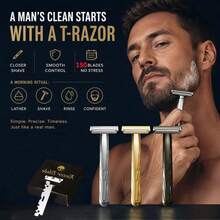 Men's Razor Kit With 150 Edge Blades, Classic Reusable Metal Shaver For Smooth Close Shaving, Beard And Face Grooming Gift Set For Men - Multi-color - View 1