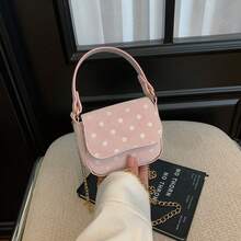 Sweet Polka Dot Mini Square Handbag, Cute Girly Style Flap Chain Crossbody Bag, Outdoor Accessory Bag - A - View 6