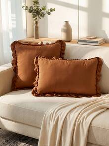1pc Romantic French Style Ruffled Quilted Envelope Without Filler, Chic Romantic Decorative Throw Pillowcase For Bedroom/Dorm/Sofa/Couch, Gift For Lover, Friend. Machine Washable. Mocha Brown - Mocha Brown - View 2