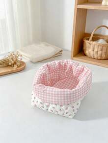 Reversible Floral Fabric Storage Basket For Women, Foldable Open Top Makeup Organizer Bin, Portable Soft Cloth Desktop Storage Holder For Small Items - Multicolor - View 16