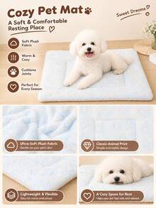 Pink Base Blue Paw Print Polyester Pet Bed Mat, Breathable Washable Thickened Pet Bed, Suitable For Cats And Dogs, All-Season Use, Fits Small And Medium Pets, Not Suitable For Large Dog Breeds - Baby Blue - View 4