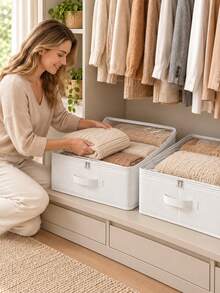 White Underbed Storage Organizer Box, Large Capacity Foldable Storage Bin For Organizing Blankets, Skirts, Bedding, Clothes, Underbed Clothing Storage Organizer, Space-Saving Closet Storage, Underbed Storage, Minimal Space Occupancy - View 5