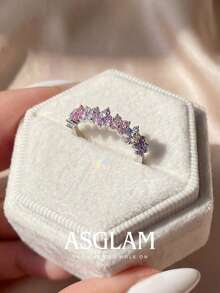 1件現代花卉戒指，女性訂婚婚禮派對日常配戴週年紀念珠寶禮物 - 銀色 - 查看 5
