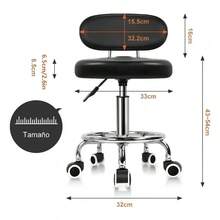 Taburete Giratorio con Ruedas y Altura Ajustable, Silla Neumática 360° con Asiento Acolchado para Spa, Estética, Salón, Oficina y Consultorio, Color Negro - Negro2 - Ver 10