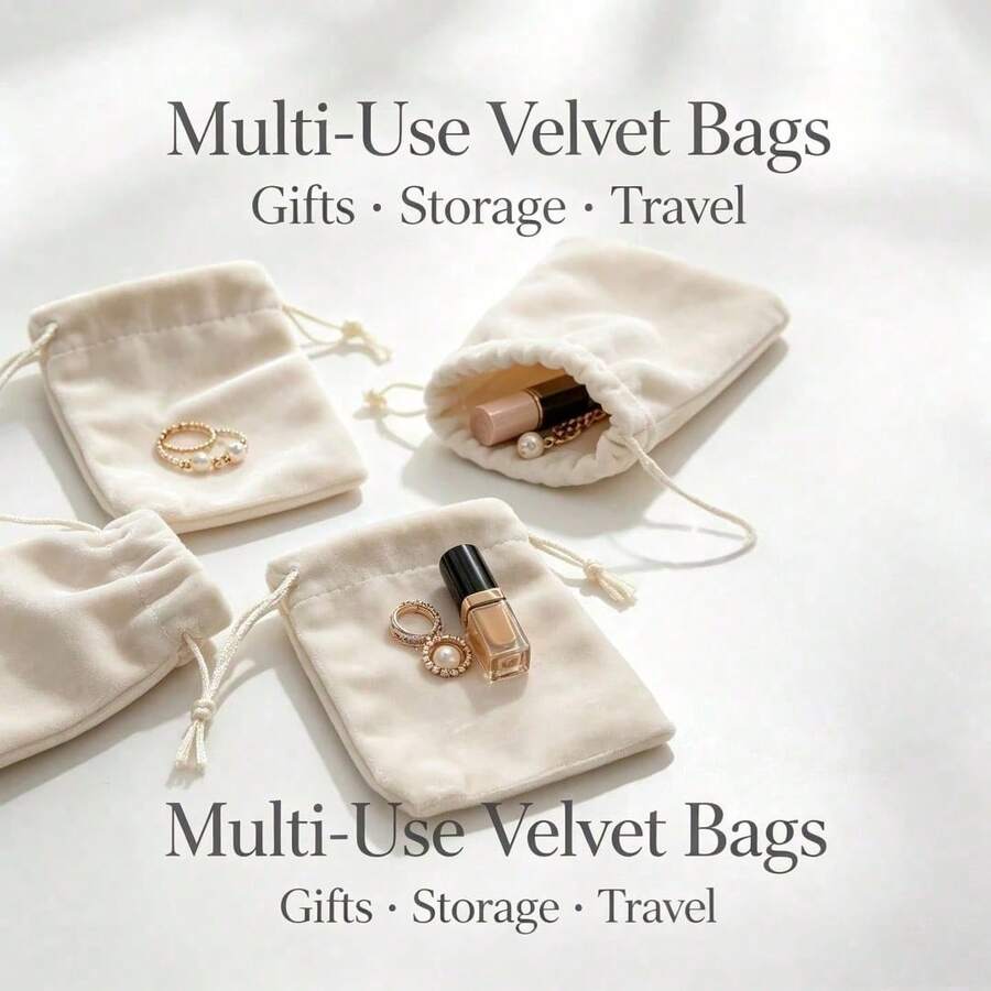 100pcs/50pcs/20pcs/10pcs Beige Plush Drawstring Bucket Storage Bags, Soft Plush Texture, Premium Quality, Suitable For Wedding Favors, Jewelry Storage, Holiday Gift Packaging, Scent Sachets And Cosmetic Storage - Beige - View 1