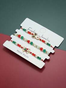 3Pcs/Set Men Women's Christmas Charm Beaded Bracelet, Adjustable String Stackable Bracelets, Holiday Party Jewelry Gift For Lover - Multicolor - View 12