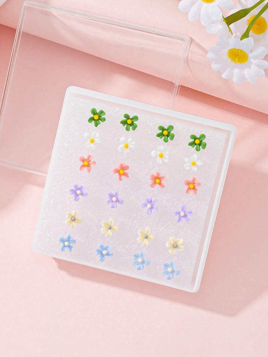 12 Pairs Boxed Women's Stud Earrings, Simple & Exquisite Multi-Color Fresh Floral Earrings, Suitable For Daily Wear, Dating, Outings, Vacation, Beach, Holiday Gift - Multicolor - View 1