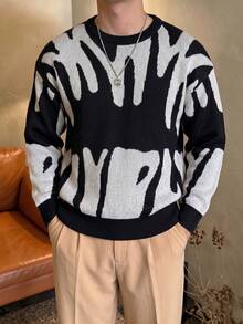 Teen Boys Black Crew Neck Pullover Sweater, Simple Casual Warm Soft Knit - Black - View 5