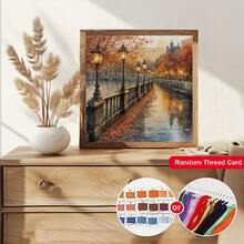 Christmas Decorations 1 Set 36*36cm/14.17*14.17inch Autumn Embankment Semi-Finished Cross Stitch Kit, DIY Needlework Materials, 11CT Printed Cross Stitch Decor Painting, Creative Handmade Gift, Full Home Decor Craft Set, Frame Not Included - Autumn Embankment - View 4