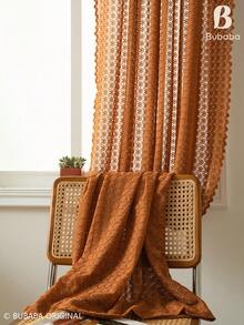 Bubaba Rust Orange Lace Sheer Curtains, Polyester Floral Lace Curtain Panel With Scalloped Edge, Light Filtering Window Drapes For Living Room Bedroom Boho Home Decor - Orange - View 7