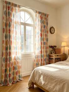 1 Stück dekorativer halbdurchsichtiger Vorhang mit Stangendurchzug, buntem Kreismuster, nordischem Stil, geometrischem ovalem Muster, aus Polyester, für Schlafzimmer, Wohnzimmer und Esszimmer - Verschiedenfarbig - Übersicht 5
