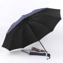 1pc Extra Large Dual-Use Sun & Rain Umbrella, Reinforced Frame, Foldable Design, 10 Ribs, Durable 190T Fabric, Business Black Coating Edge, Thickened UV Protection, Waterproof, Mini Compact Pocket Size, Fiber Frame, Portable Flat Card Holder Style, Ultra-Light 5-Fold Umbrella, Women's Outdoor Mini Sunshade Beach Parasol, Foldable High-Density Black Coating - A - View 9