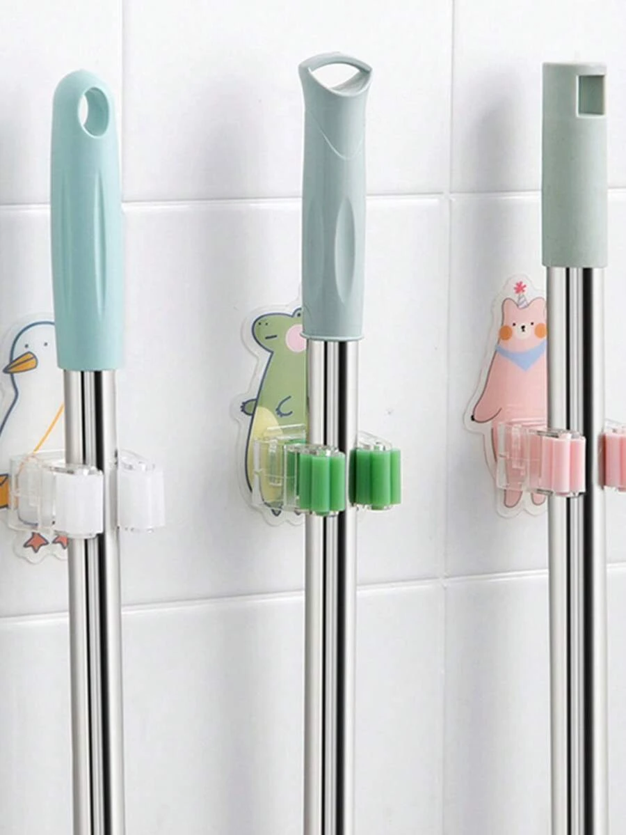 1/3pcs Cute Cartoon Mop Hooks Wall-Mounted, Self-Adhesive No-Drill Broom Holder, Multi-Purpose Storage Clips, Suitable For Mops, Brooms, Brushes, Umbrellas, Fun Animal Design, Bathroom Kitchen Storage, Cozy Home Decor - View 1