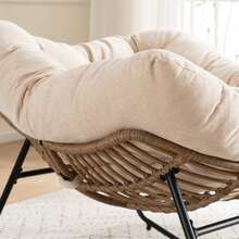 Oversized Egg Rocking Chair, Wicker Rattan Patio Lounge Chair With Thick Cushion, Egg-Shaped Rocker For Balcony, Porch, Garden & Bedroom - Beige - View 2