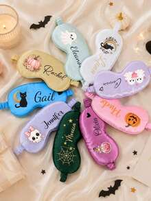 Halloween Bridesmaid Gift, Personalized Sleep Mask, Satin Eye Mask For Women, Cute Spooky Design, Custom Name Gift - Multicolor - View 10