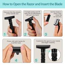 Men's Classic Safety Razor, With 10pcs Double Edge Manual Shaving Razor, Wet Shave Grooming Tool For Men, Black Or Silver Color Option - Multi-color - View 3