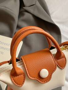 1pc Girls Colorblock PU Zipper Closure Casual Handbag Crossbody Bag Suitable For All Seasons Daily Use - A - View 7