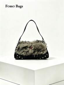 Japanese And Korean Style Niche Design Ins, New Fur Bag Shoulder Bag, Versatile Fashion Minimalist Commute, Outing, Daily Shopping Bag - Black - View 1