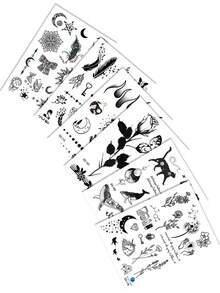 6PCS Black Butterfly Rose Floral Cat Diamond Pattern Party Gift Holiday Gift Music Festival Temporary Body Skin Waterproof Tattoo Stickers For Arm Shoulder Neck Collarbone - Black - View 7