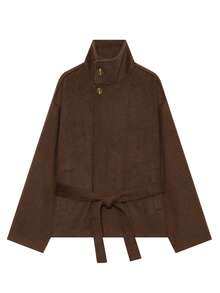 DEEKA Autumn/Winter New European & American Style Fashion Minimalist Loose Stand Collar Short Overcoat - Brown - View 3