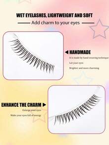 5 Pairs Pointed Tail Cartoon Eye Invisible Stem False Eyelashes, Wet Tip Girl Group Style, Natural Curl, Defined Strands, Fresh Sweet Korean-Japanese Big Eye Look, Soft Lightweight Faux Mink Hair - Black - View 5
