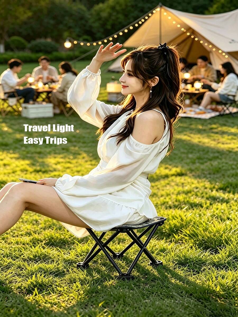 1PC Portable Folding Camping Stool, Floral Print Oxford Fabric Lightweight Compact Folding Chair, Suitable For Outdoor Fishing, Hiking, Picnic - Multicolor - View 1