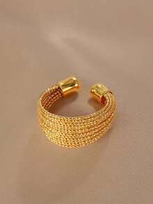 1pc Premium Minimalist Multi-Layer Wire Stacked Exaggerated Layered Open Adjustable Versatile Ring - Gold - View 1